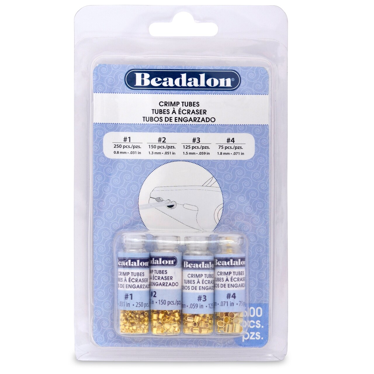 Beadalon Crimp Tubes Variety Pack Sizes 1, 2, 3 & 4 600/Pkg-Gold-Plated